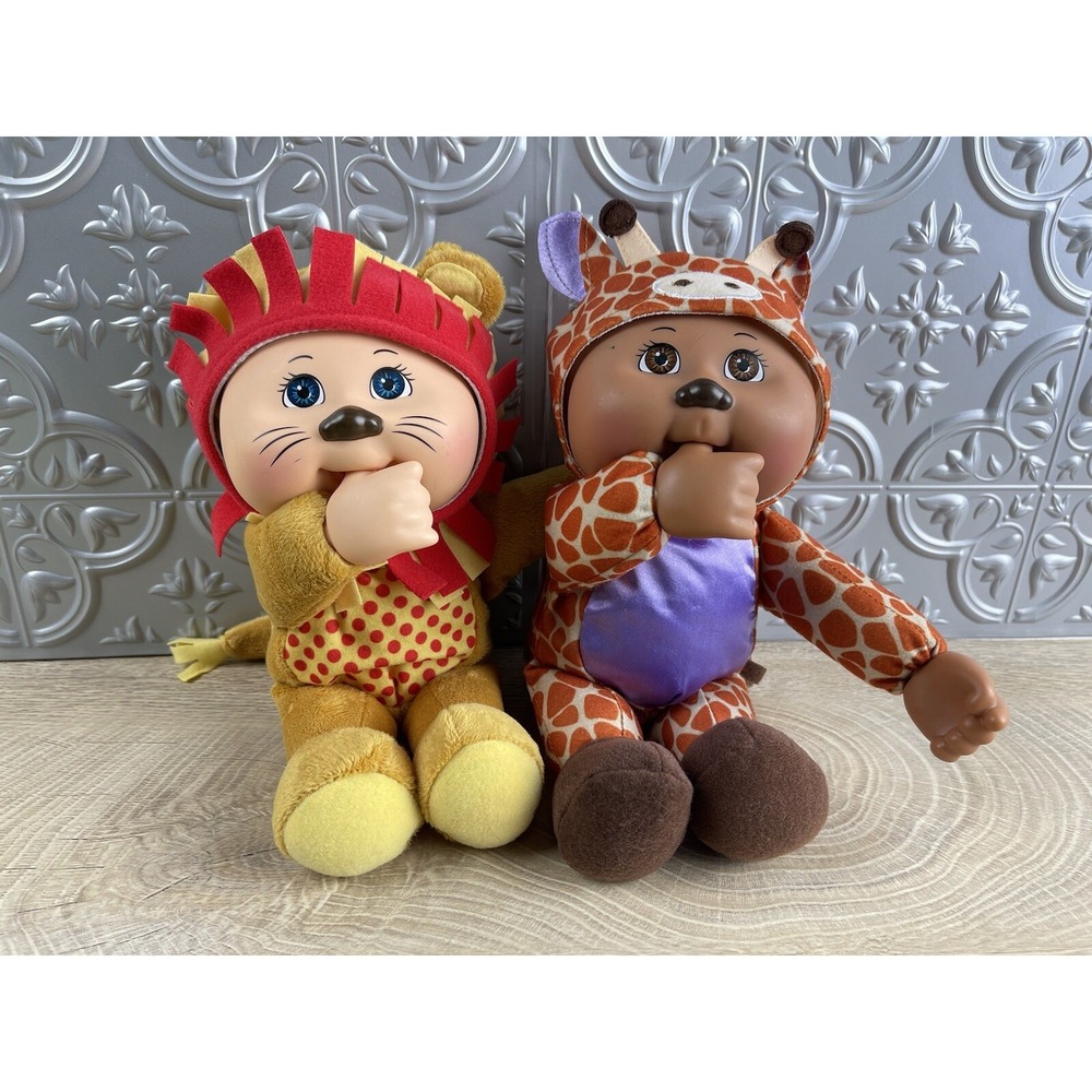 Cabbage Patch Kids 10" Thumb Sucking Dolls Safari Animals Giraffe Lion Lot of 2